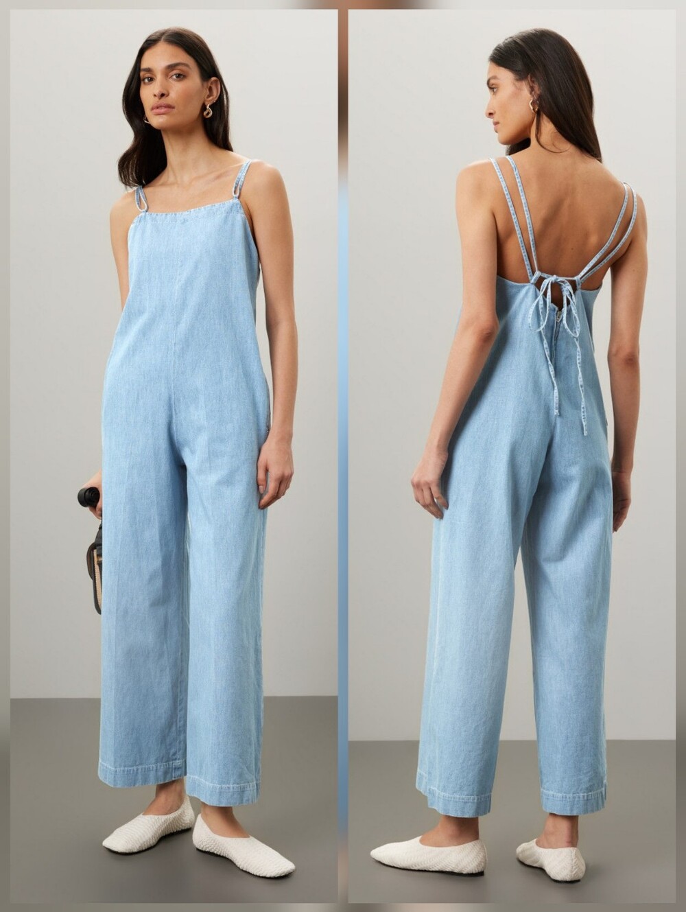 A.P.C. Blue Denim Jumpsuit Sleeveless Square Neck Back Zipper Size L